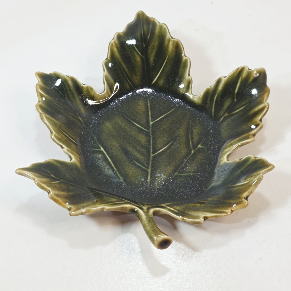 2012 Yankee Candle Ceramic Grape Leaf Lg Candle Holder Plate Green Fall Retired